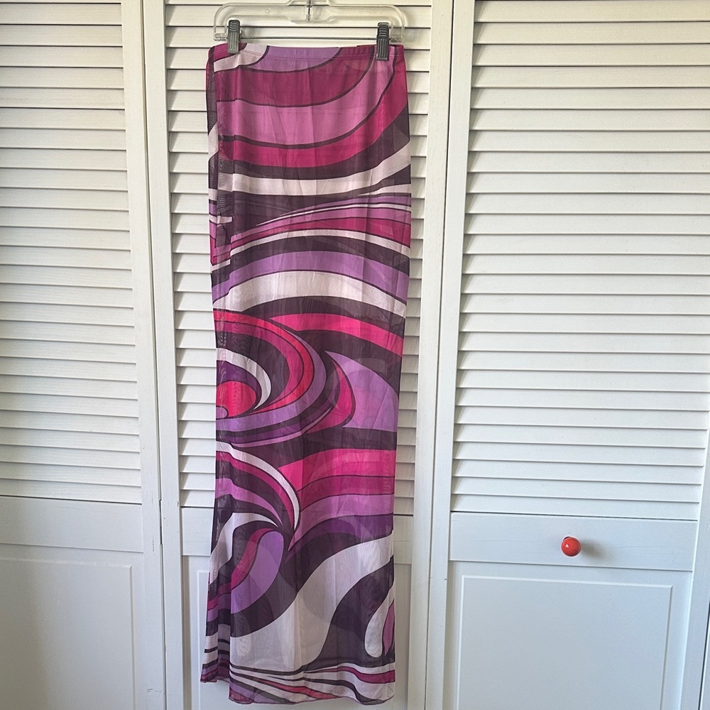 Pucci Style Mesh Coverup Maxi Skirt